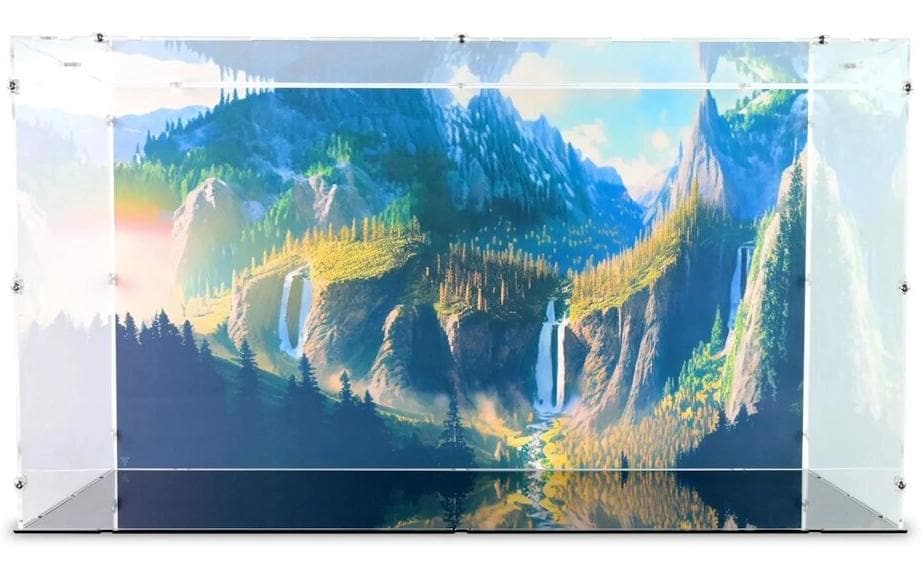 Baukasten Acryl-Display für LEGO 10316 Herr der Ringe<br>Acry-Display-Box mit Hintergrundbild und schwarzem Boden für LEGO der Herr der Ringe: Bruchtag