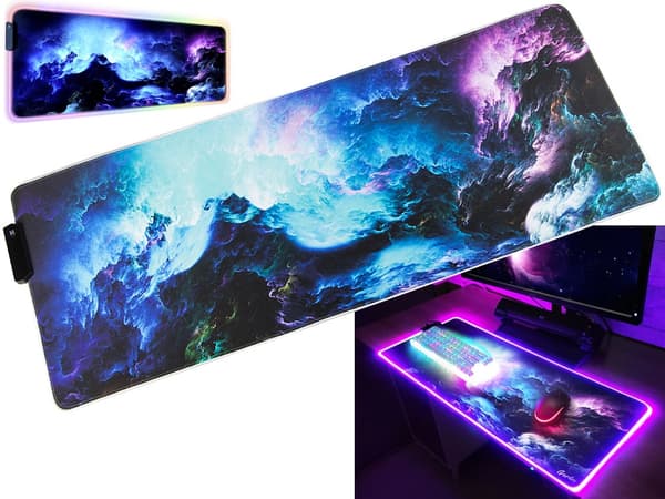 Gaming Musematte med RGB LED-lys - 90x40cm – Havbølger