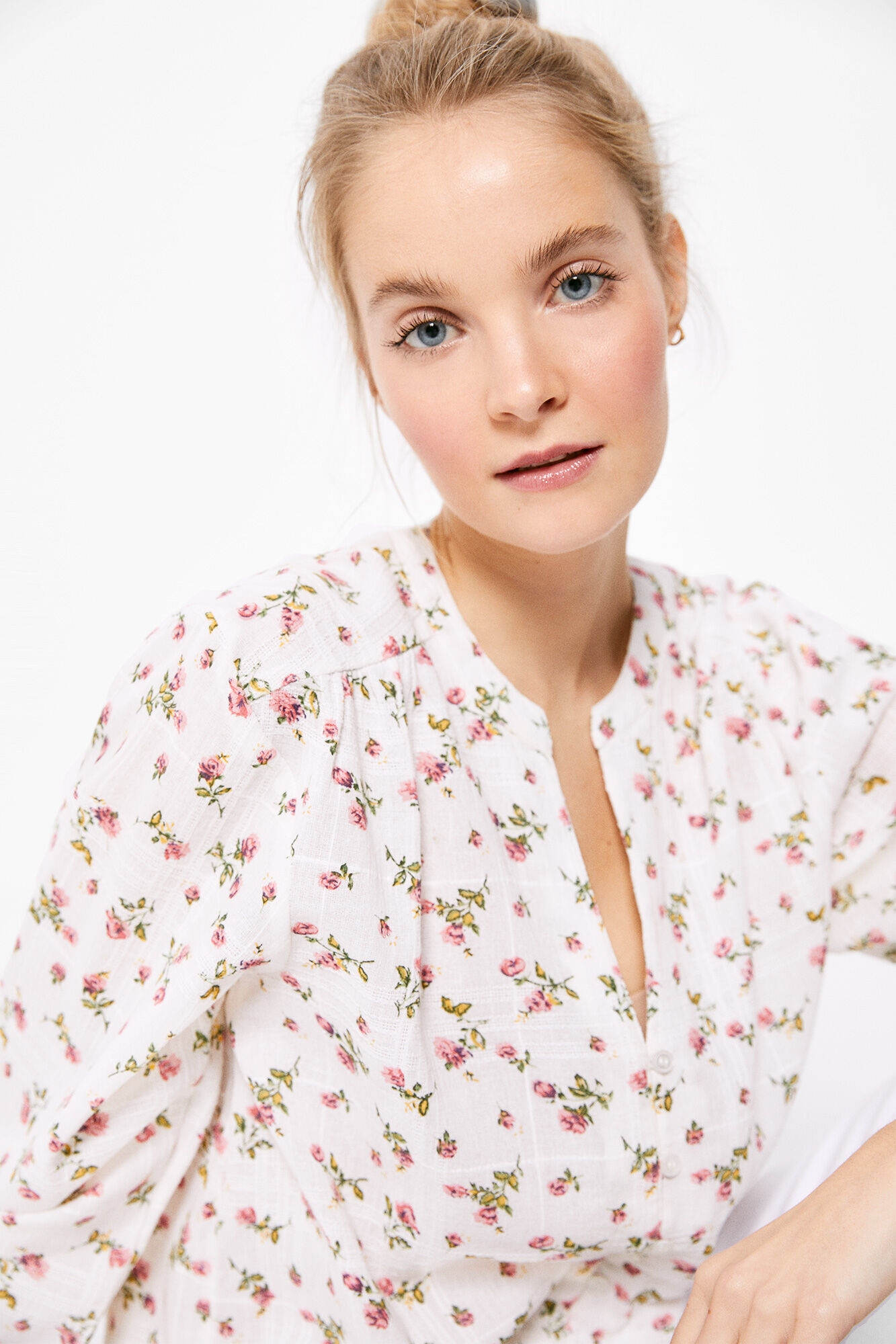 Blusa floral de algodão - Marrom