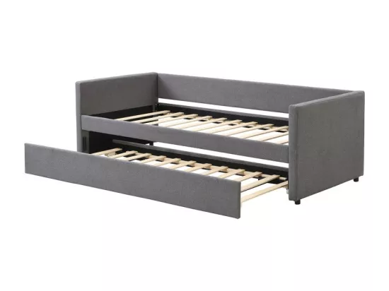Lit gigogne 2x90x200cm en Lin gris - lit simple - avec pieds en métal pliables