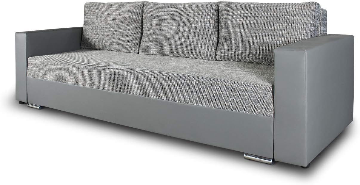 Schlafsofa Bird - Sofa mit Schlaffunktion und Bettkasten, Klappsofa, Schlafcouch mit Chromfüße, Couch, Couchgarnitur, Sofagarnitur (Grau + Grau (Dolaro 04 + Berlin 01))