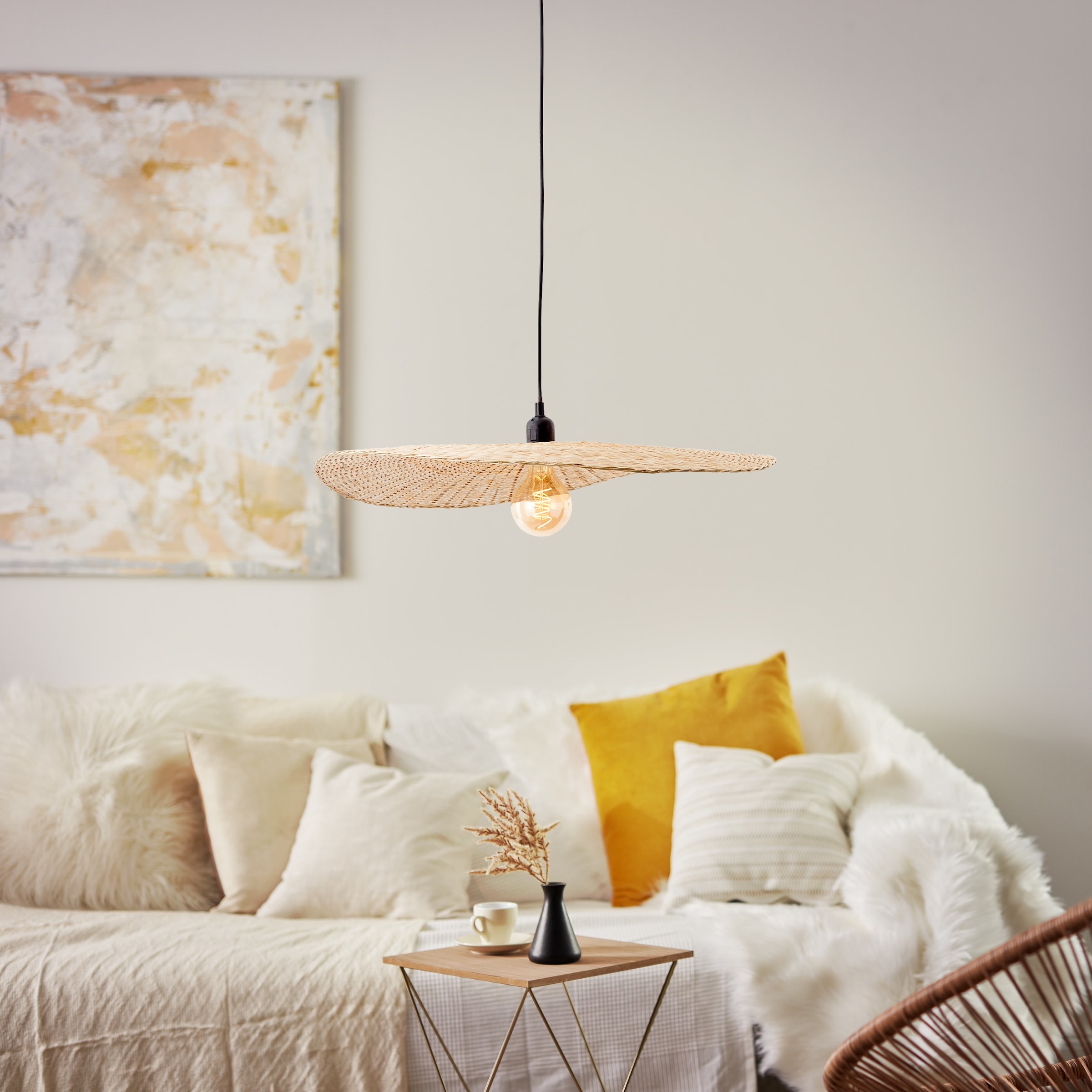 Brilliant Pendelleuchte »Jefter« E27 1 Stk. 120 cm Höhe, dimmbar, Ø 60 cm, E27, Bambus, schwarz/natur