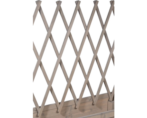Verhoogd tuinbed op palen, inclusief trellis, op wielen, 79 x 28,5 x 130 cm, grijs