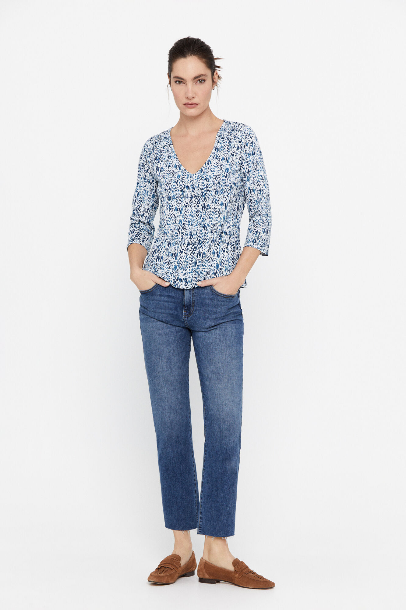 Blusa de malha estampada - Estampa azul