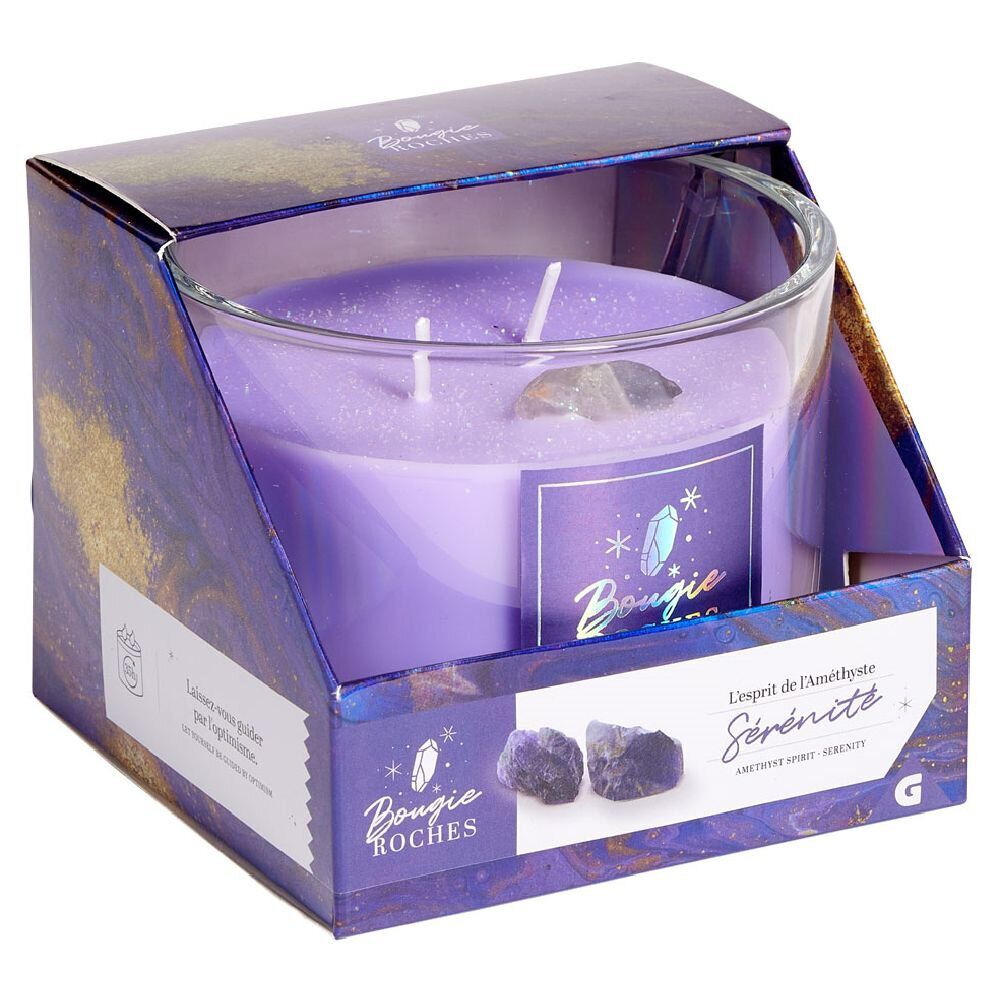 Bougie roche améthyste sérénité violet 35H