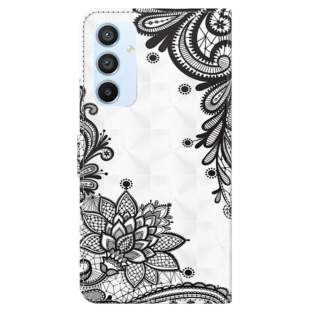 Samsung Galaxy A54 5G Leder Tasche mit Kartenfach   Handschlaufe - Blumen Mandala (Weiss)