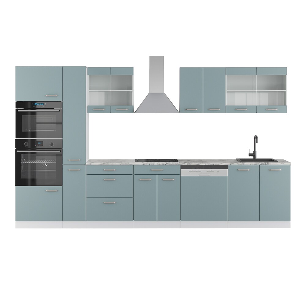 Vicco Küchenzeile R-Line Solid Weiß Blau Grau 350 cm Arbeitsplatte modern Küchenschränke Küchenmöbel