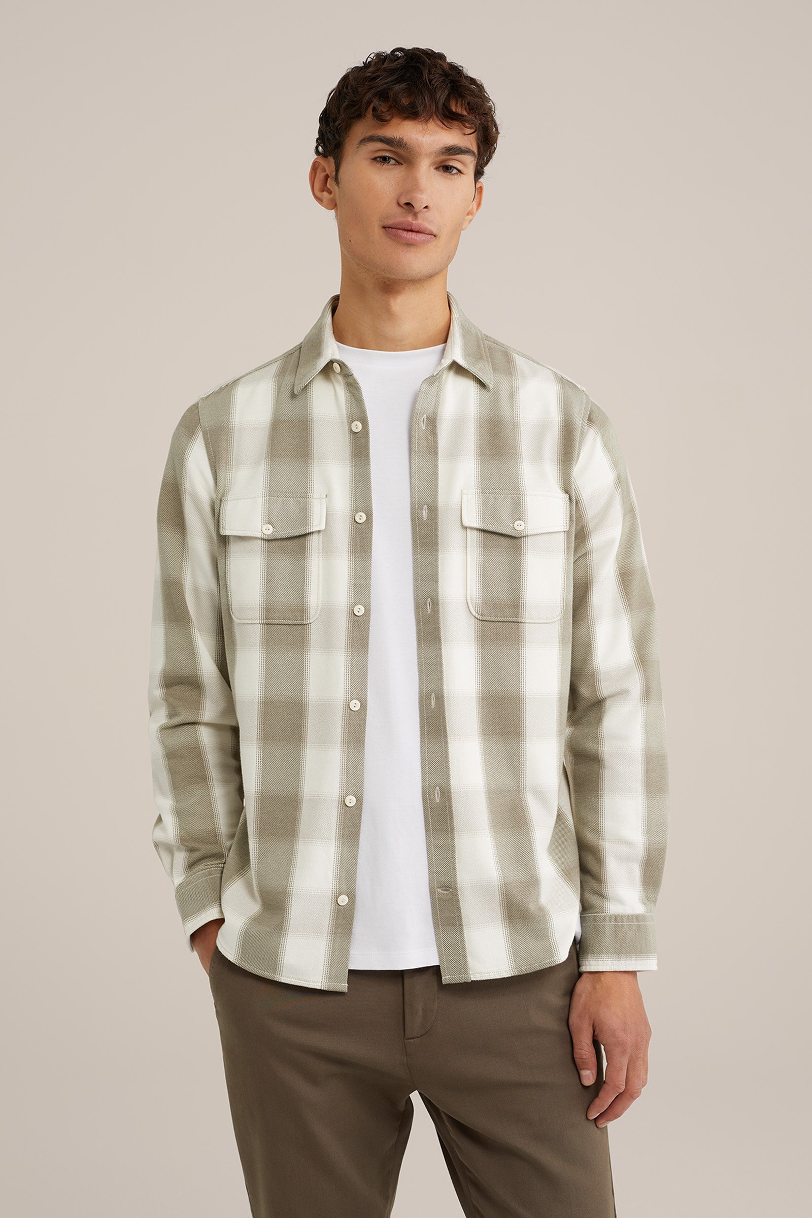gebreid flanellen overhemd met dessin WE Fashion Wit