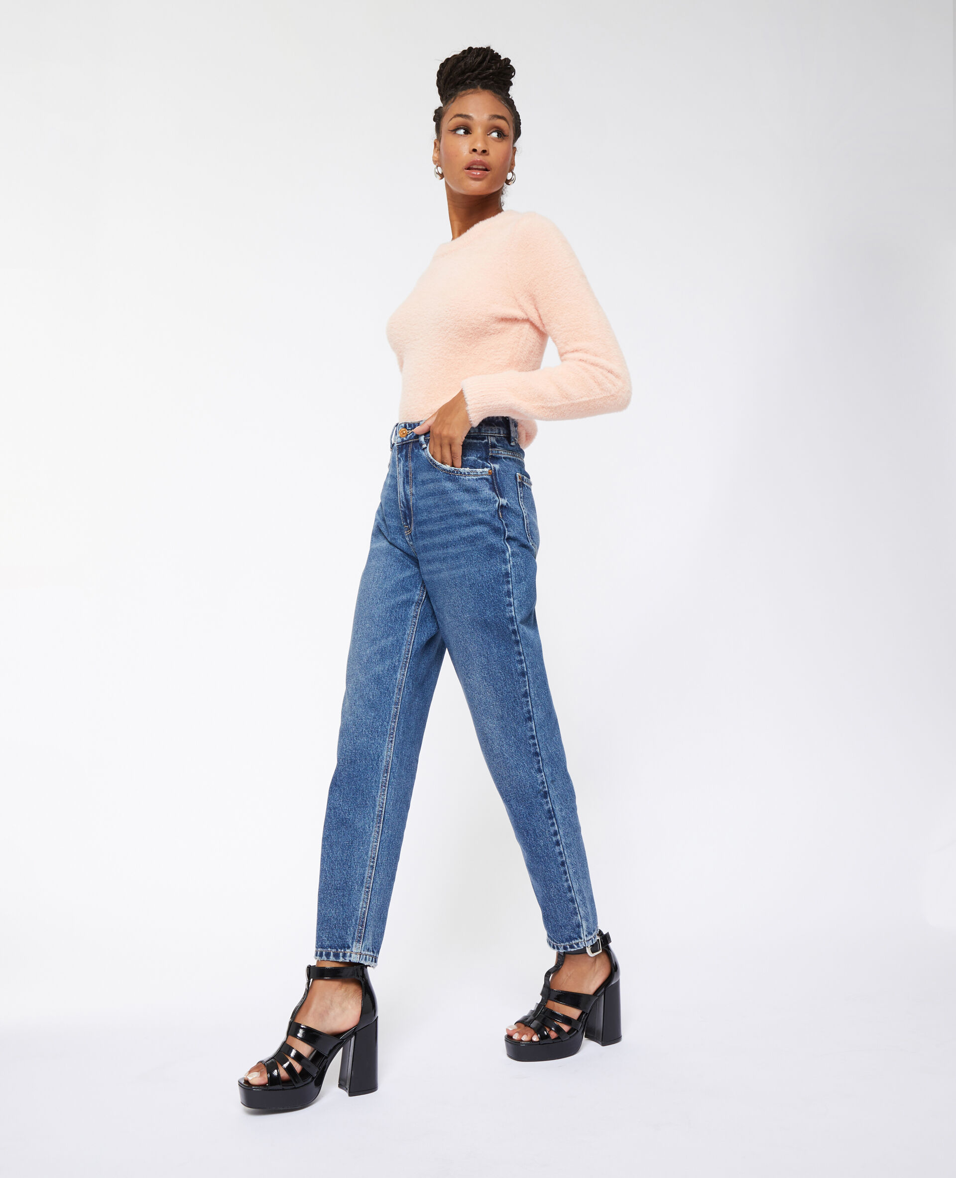 Jean mom taille haute - Bleu marine