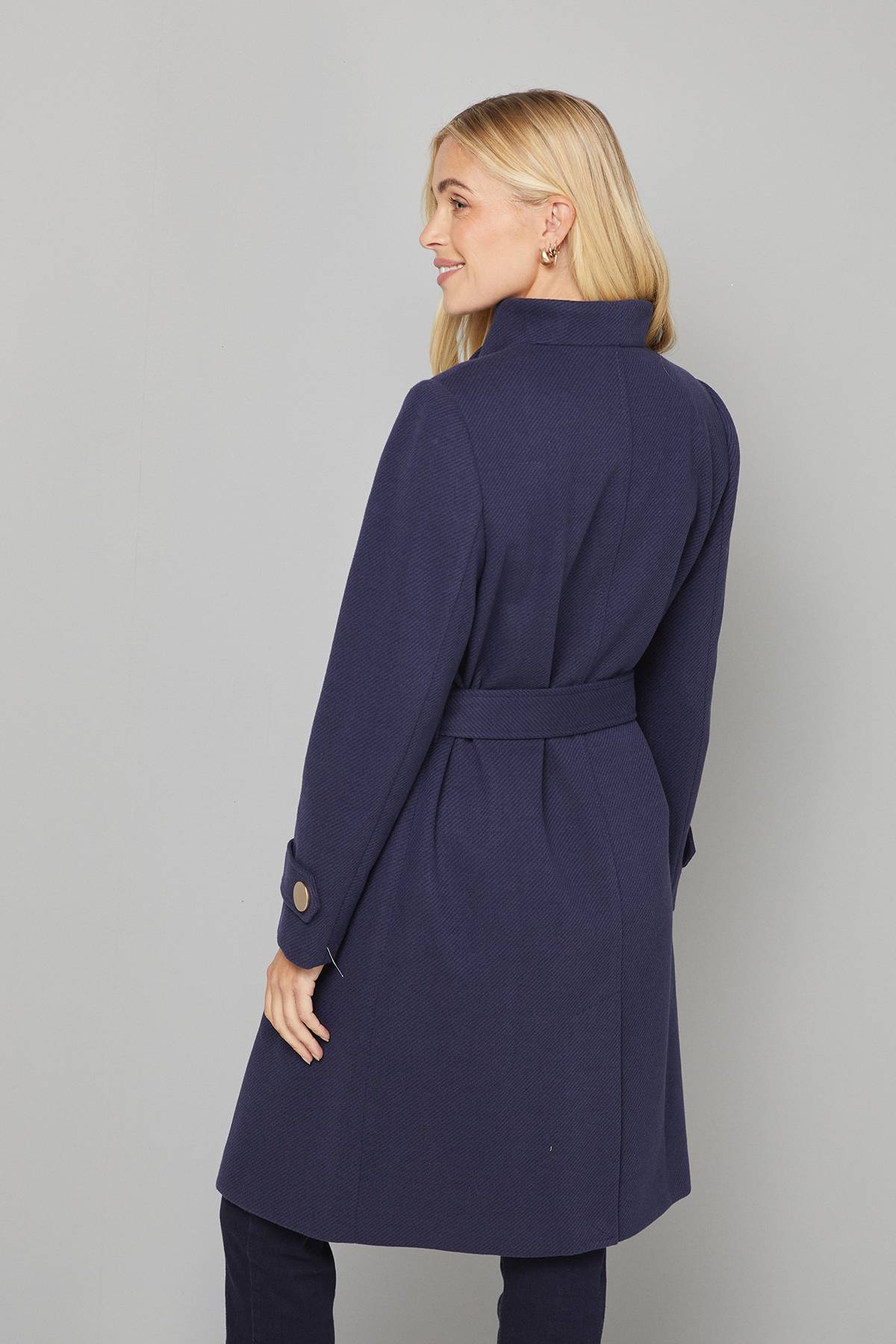 Wallis Manteau Petite à Col Montant avec Ceinture Nouée