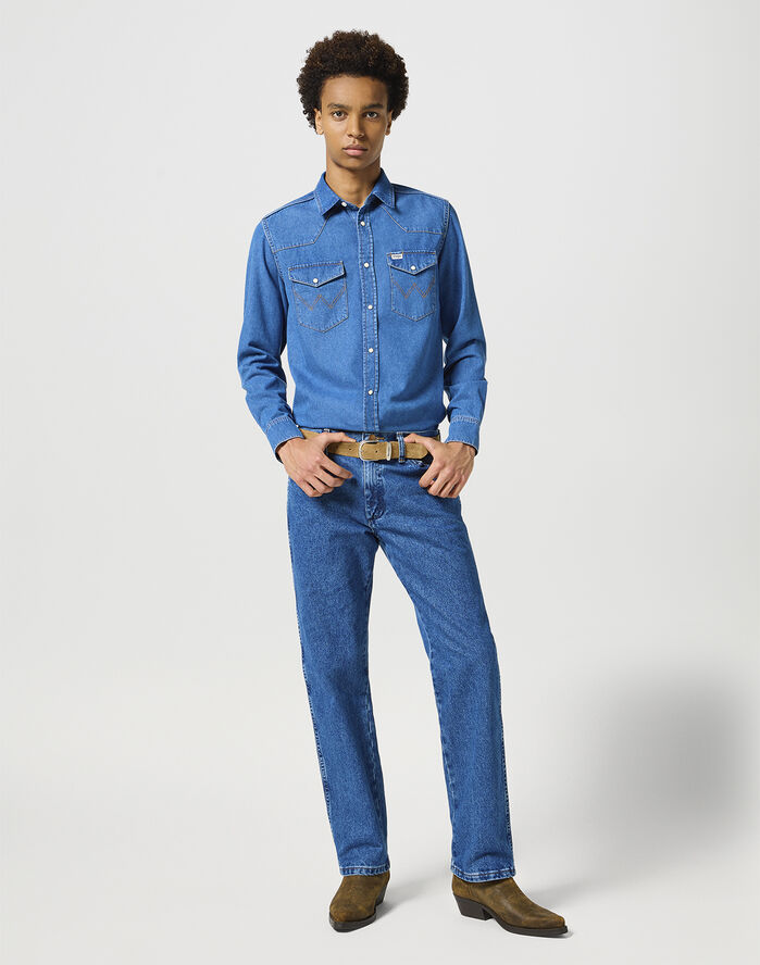 Wrangler WESTERN SHIRT MIDSTONE Blå