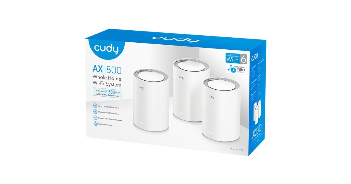 CudyAX1800 Gigabit Mesh Wi-Fi 6 System (3-Pack) mesh router  (Wit)