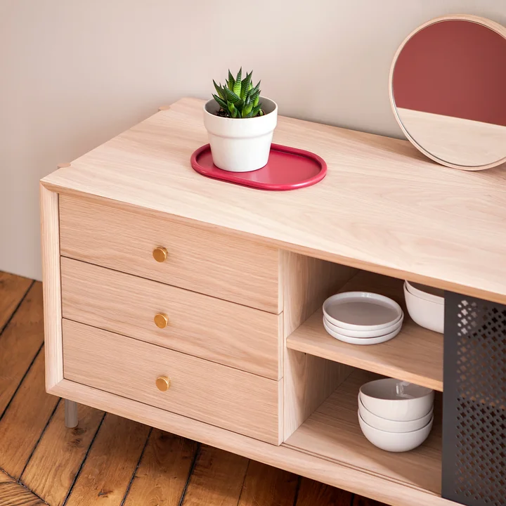 Hartô - Gabin Sideboard mit Schubladen, 162 x 49 cm, Eiche natur / schiefergrau