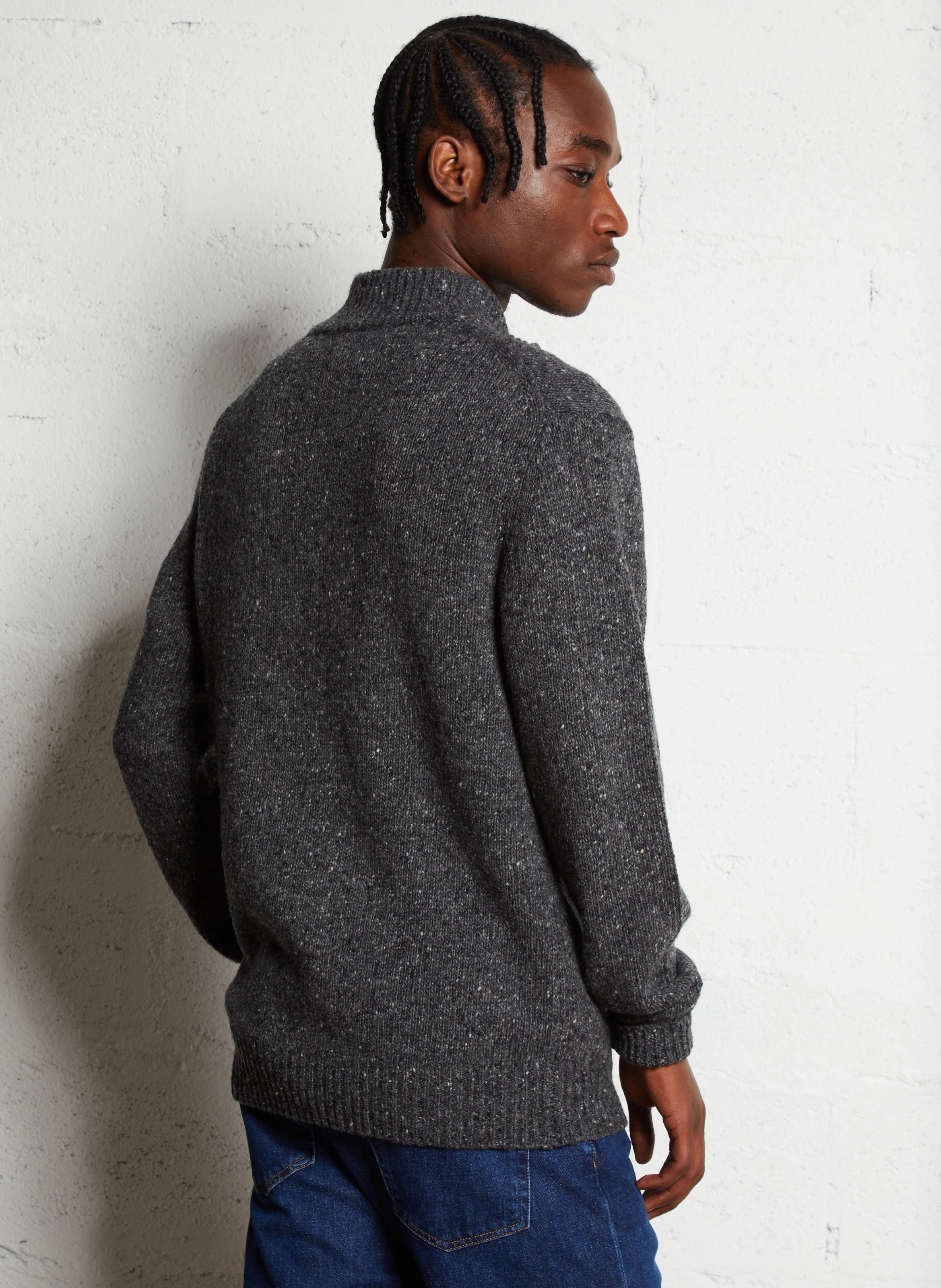 DONEGAL - Pull regular col montant en laine mélangée | Gris
