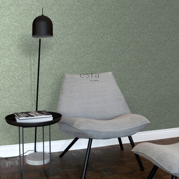 Estahome Vintage Bloemen Behang IV - 0,53 x 10,05 m - Donkerblauw / Vergrijsd Groen