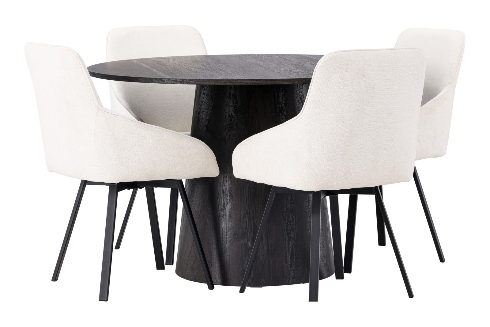Lanzo og Rosie Spisegruppe Lanzo rundt spisebord ø120cm i mocca med 4 stk. Rosie spisestoler i Beige og sorte ben.