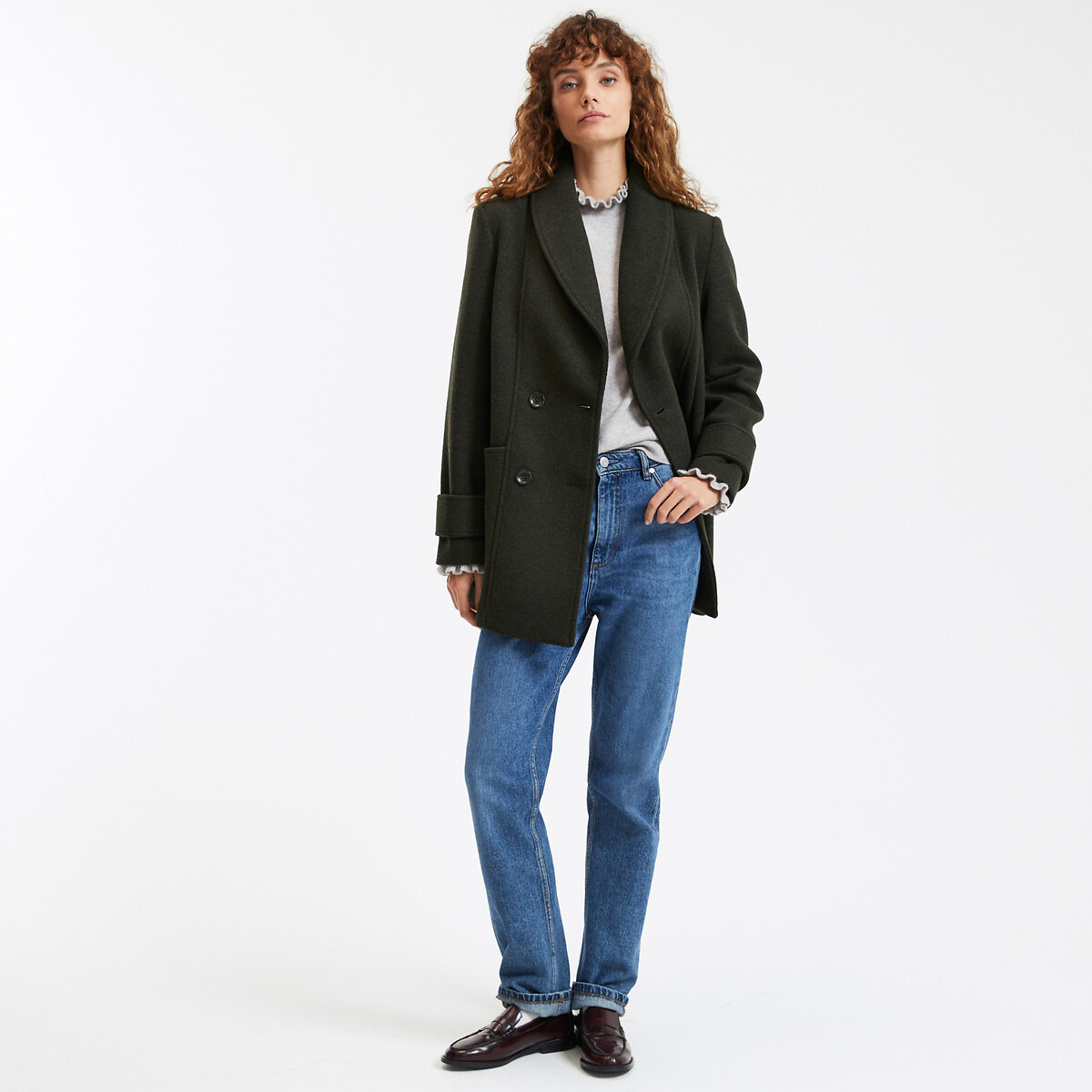 COLEÇÕES LA REDOUTE<br>Casaco midi estilo cabana com fecho de botão, perfeito para o inverno
