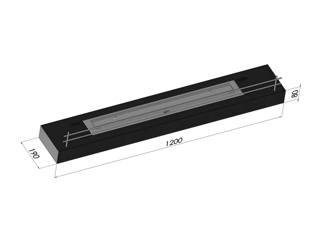 Brûleur au bioéthanol avec insert de plan de travail en inox noir mat 120cm avec verre