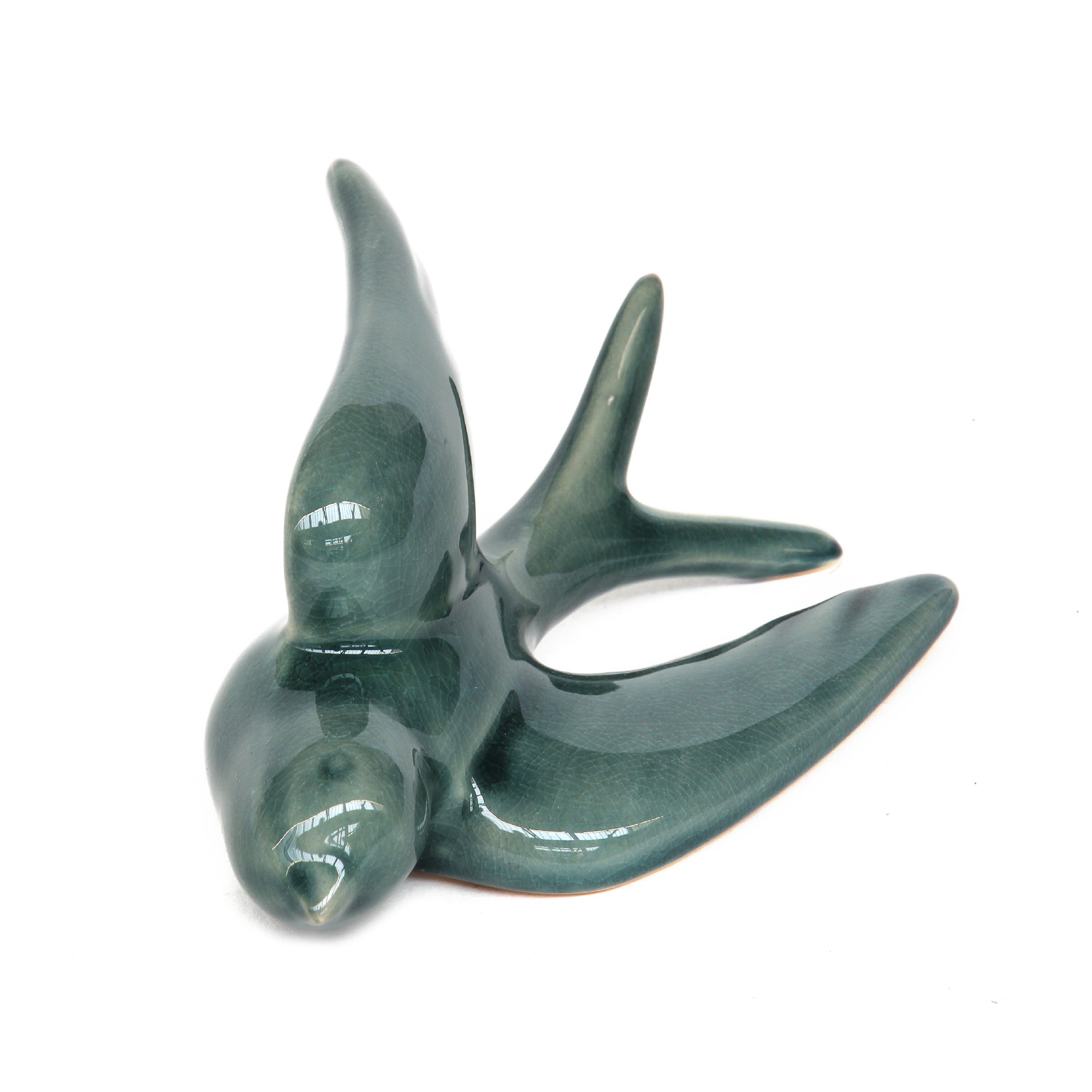 Keramikschwalbe S, dunkelgrün, T 12 cm, B 16 cm, H 7,5 cm von fischer's lagerhaus