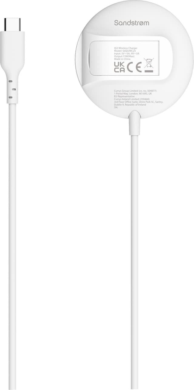 Sandstrøm Qi2 15W trådløs magnetisk oplader