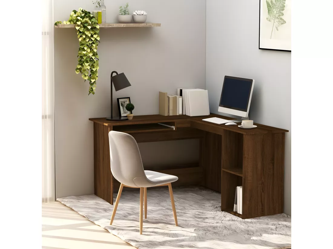 Bureau d'angle chêne marron 120x140x75 cm bois d'ingénierie