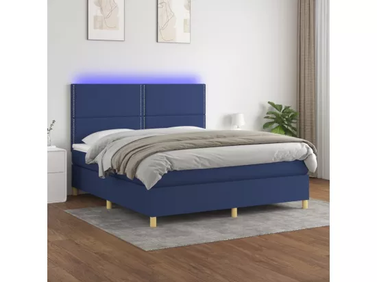 Sommier tapissier avec matelas et LED Bleu 160x200 cm Tissu