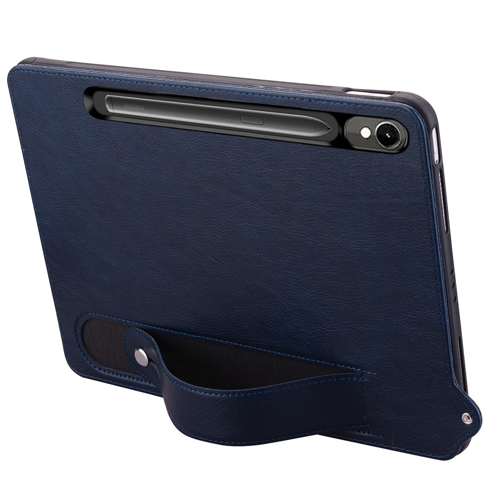 Samsung Galaxy Tab S10 FE / S9 / S9 FE / S8 / S7 Leder Hülle mit Handschlaufe - Blau