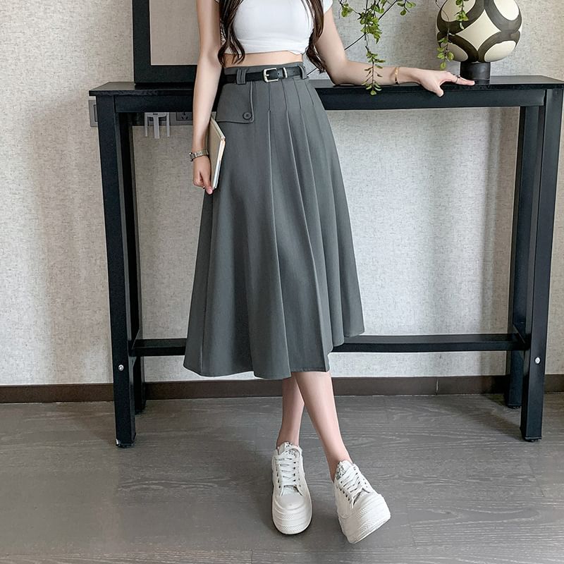 Odestra - Hoge taille effen asymmetrische geplooide midi A-lijn rok