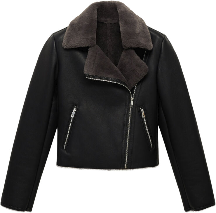 MANGO Jacket with shearling-effect lining Black