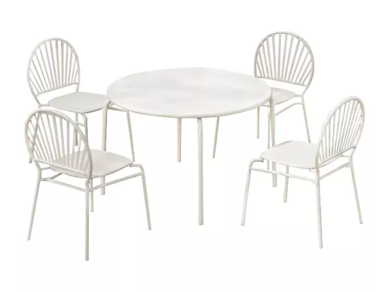 Salle à manger de jardin en métal : une table D.110 cm et 4 chaises - Beige - CEDEIRA de MYLIA
