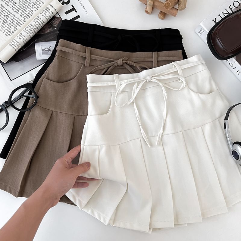 Babique - Hoge taille effen geplooide mini A-lijn rok