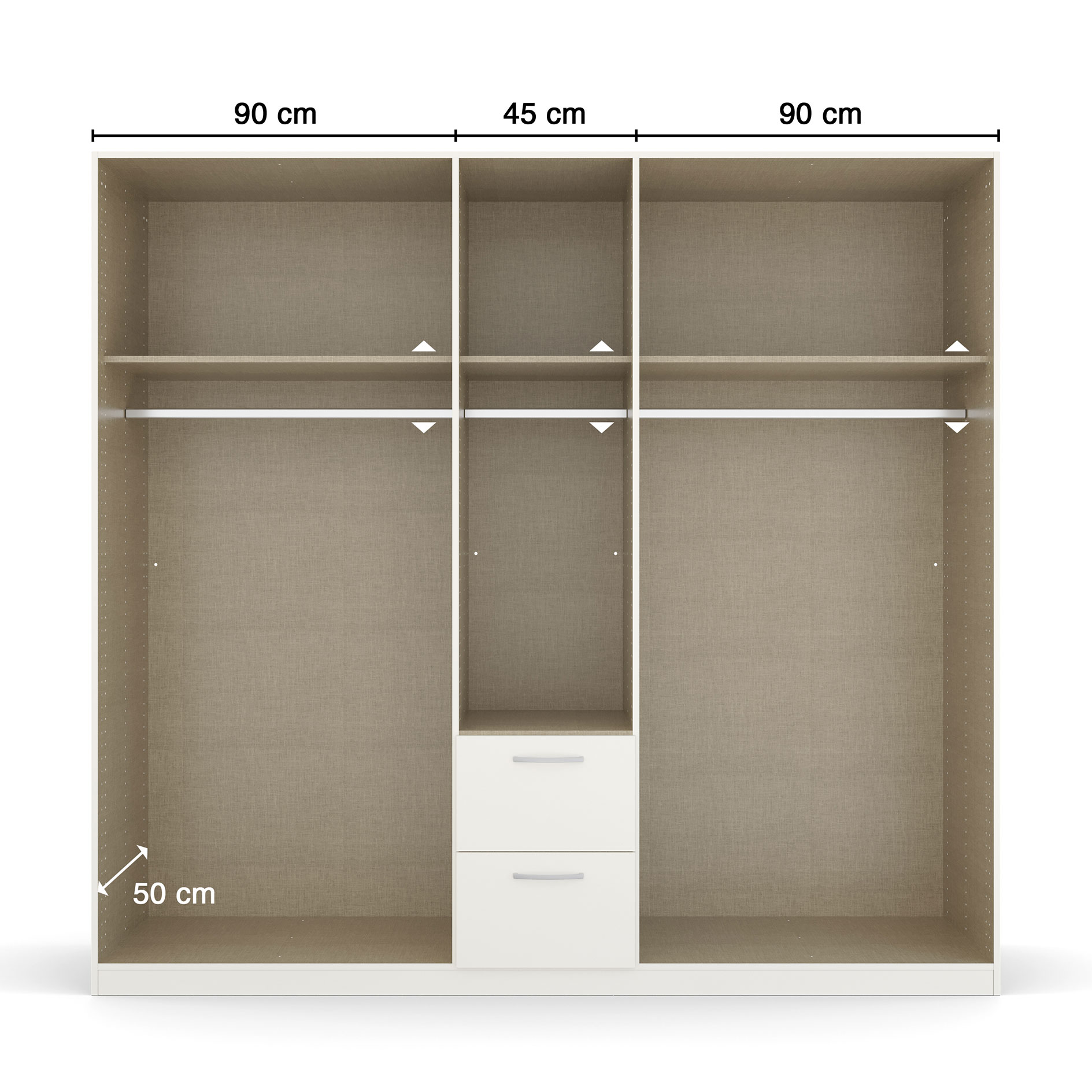 Drehtürenschrank - alpinweiß - 5-türig - 2 Schubkästen - 226 cm