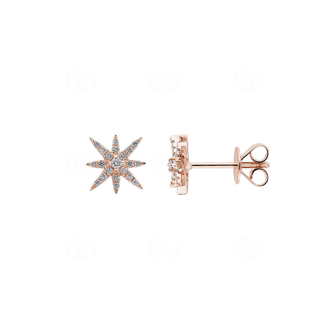 Ohrstecker 750/18 K Roségold Sterne mit Diamanten 0.17 ct H/si