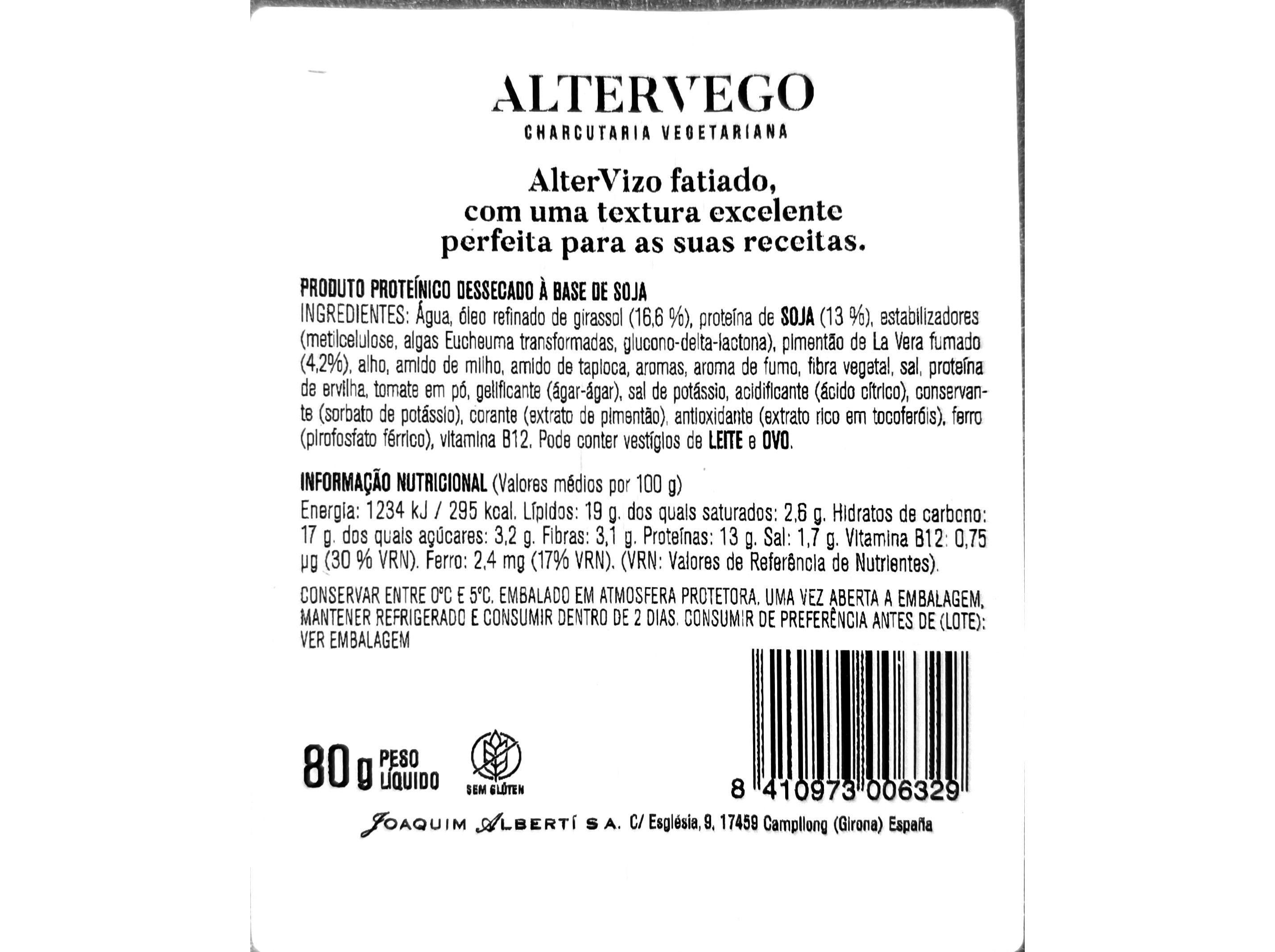 ALTERVIZO FATIAS COM PROTEÍNA 80G