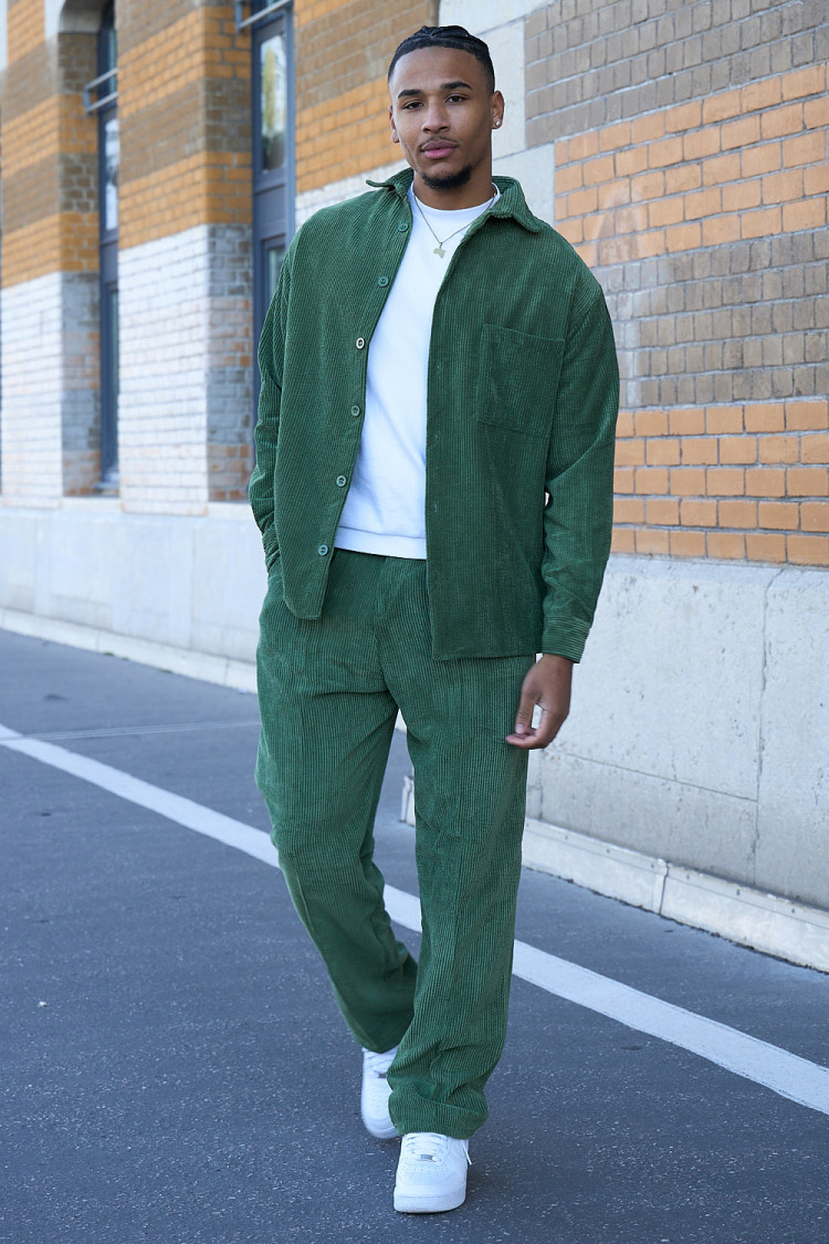 Ensemble chemise + pantalon large vert