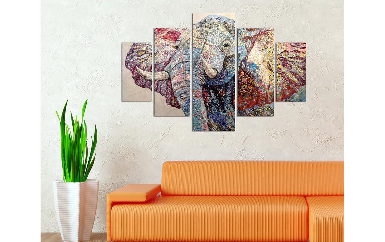 Bild Elefant 5-teilig, 92 x 56 cmDekorative Wandmalerei