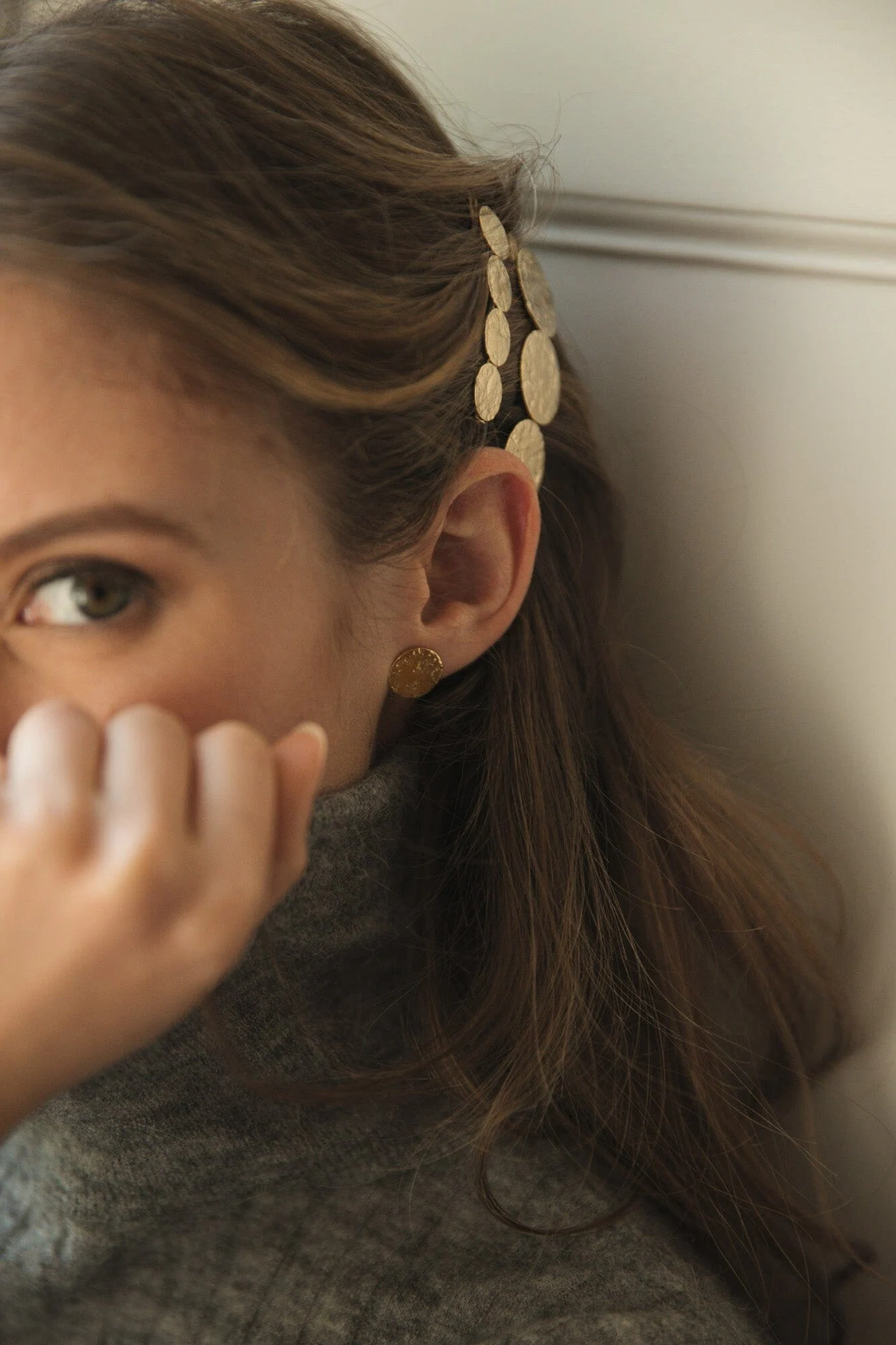 HESTIA - Boucles d'oreilles puces ronds martelés doré à l'or fin | Argent