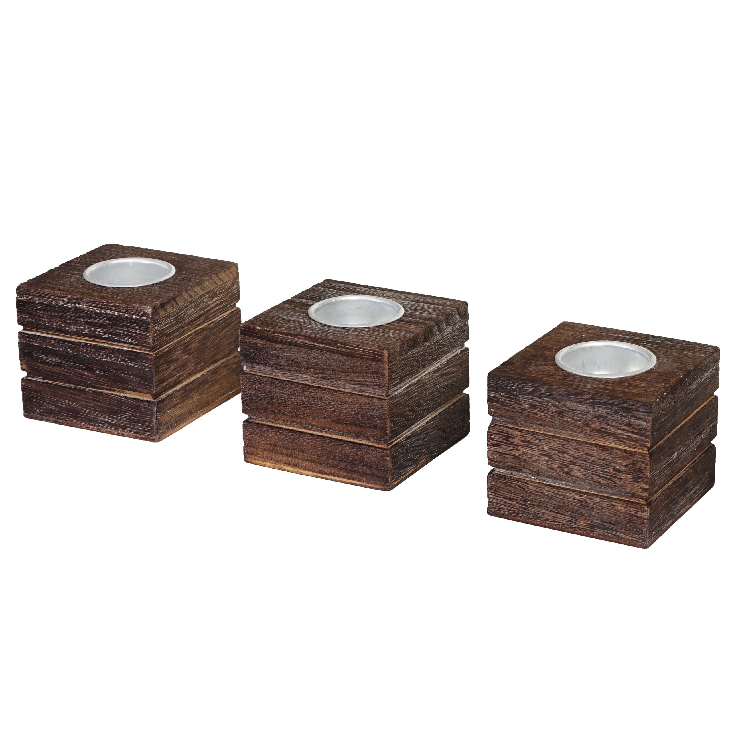 3er Set Teelichtständer Tolve, Teelichthalter, Shabby-Look Vintage 7x8x8cm ~ braun