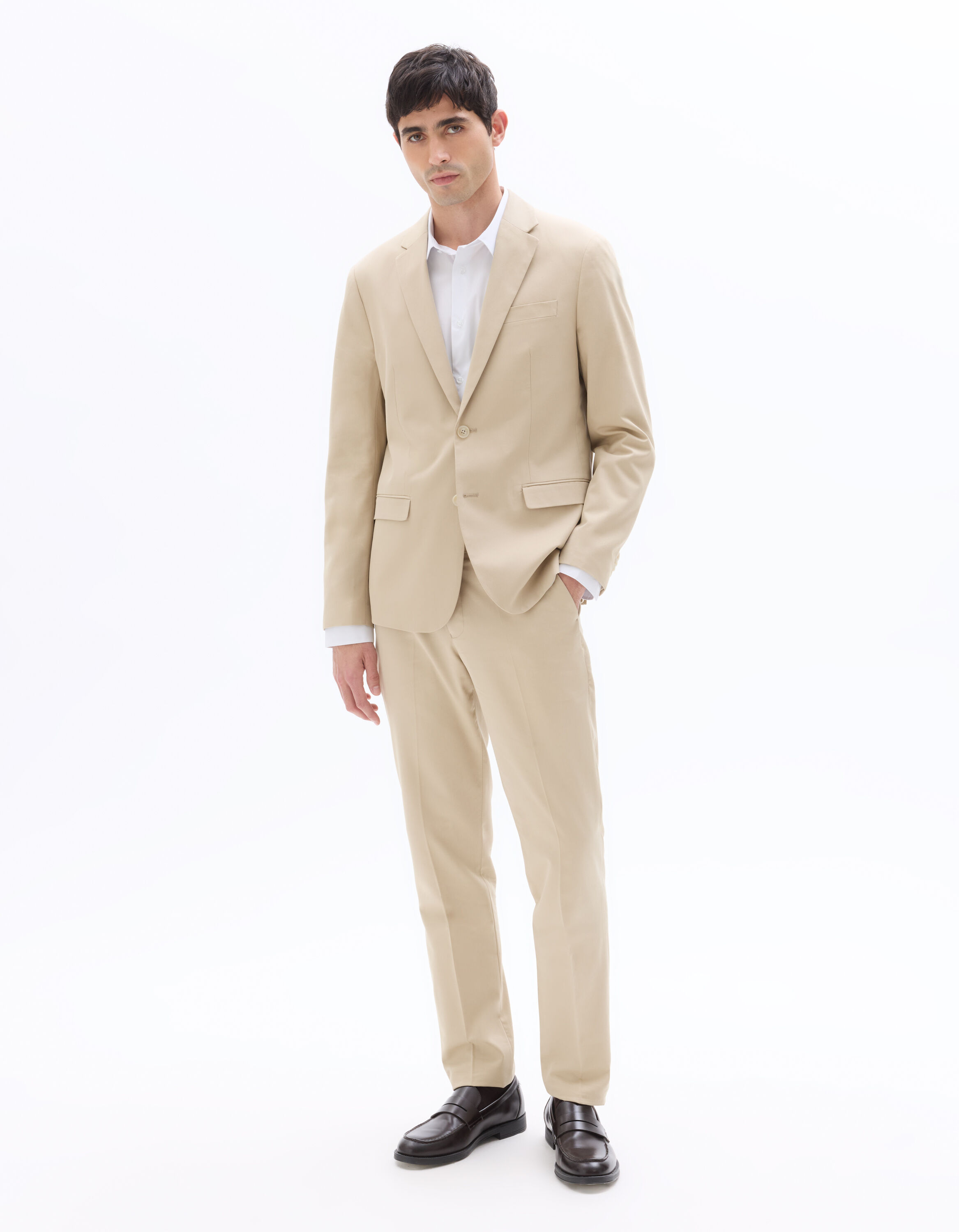 Pantalon de costume slim coton et lyocell - beige