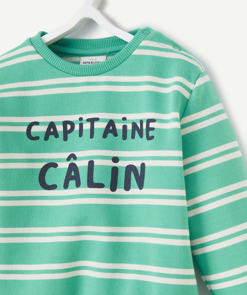 SWEAT BÉBÉ GARÇON EN FIBRES RECYCLÉES IMPRIMÉ RAYURES THÈME CAPITAINE CÂLIN