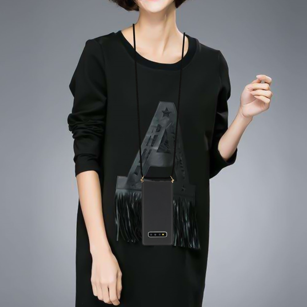 Samsung Galaxy S10  Plus Necklace Bio Gummi Case Hülle Eco Friendly Nachhaltig Kompostierbar   Handykette (150cm) - Schwarz