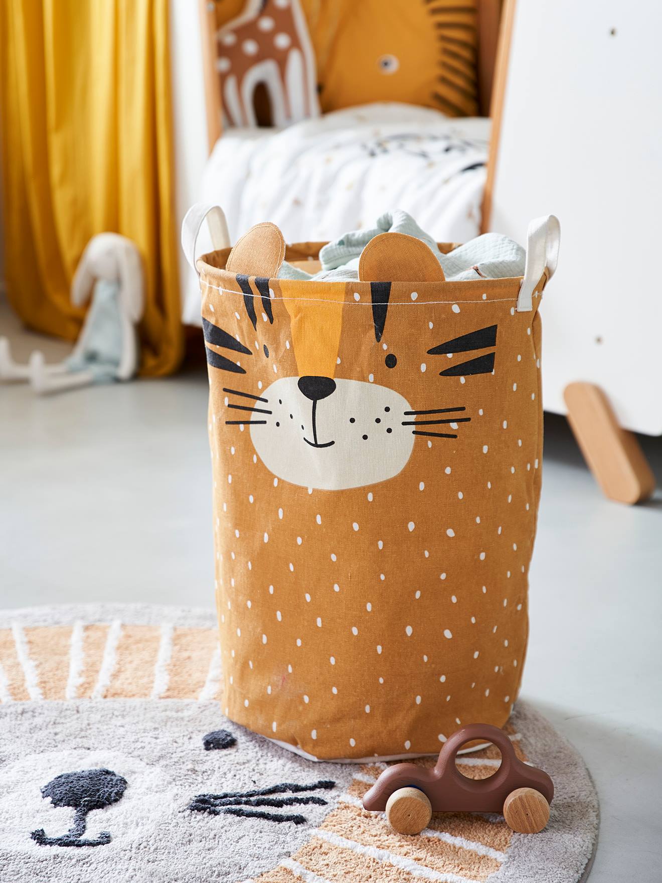 Cesto de armazenamento médio com estampa de tigre amarelo
