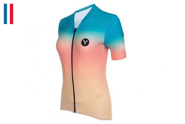 Maillot Manches Courtes Femme LeBram Vence Orange Celeste Coupe Ajustée