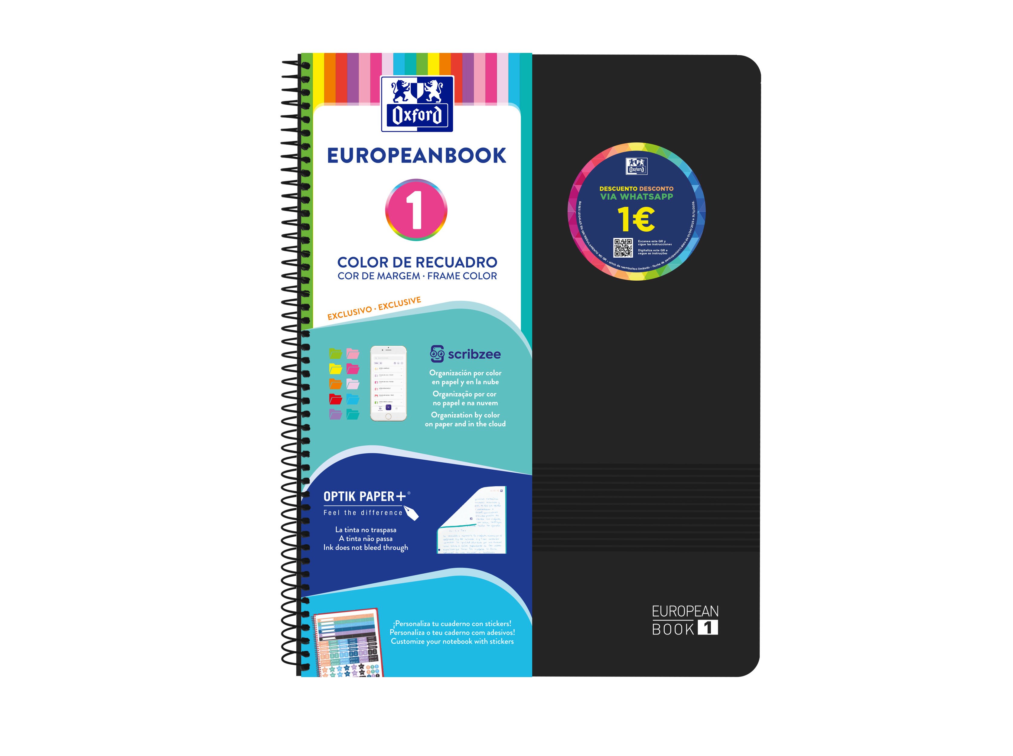 CADERNO ESPIRAL A4 QUADRICULADO POLIPROPILENO OXFORD LIVE&GO PRETO 80 FOLHAS