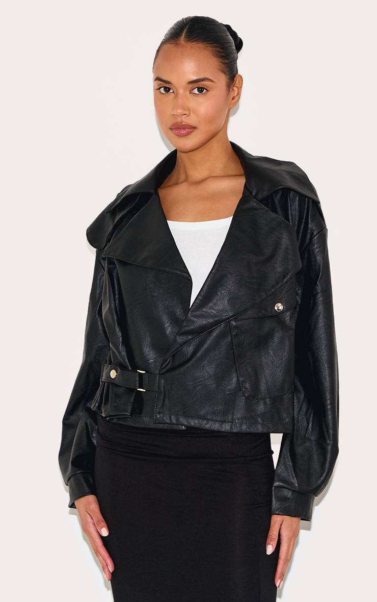 Noir Veste De Motard En Synthétiquecuir Texturé