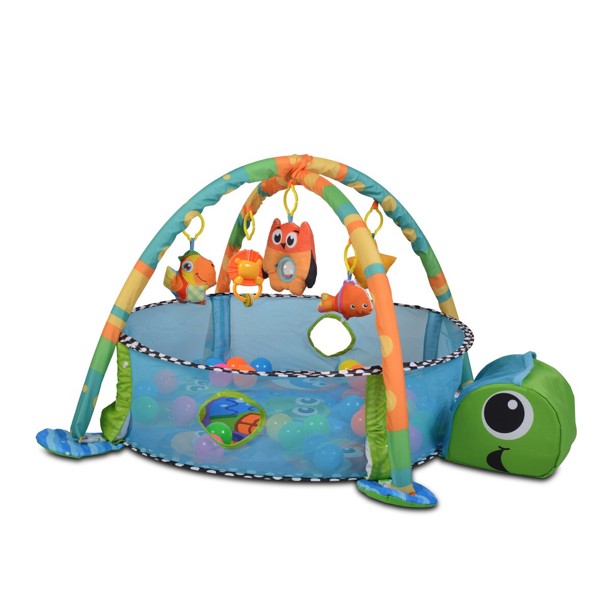 Cangaroo Spielbogen Sea Turtle, Krabbeldecke, Stofftiere, Bällebad mit 30 Bällen blau