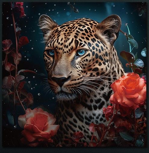 Glasschilderij Panter met Rozen 080080-228B80 x D0.4 x H80 cm