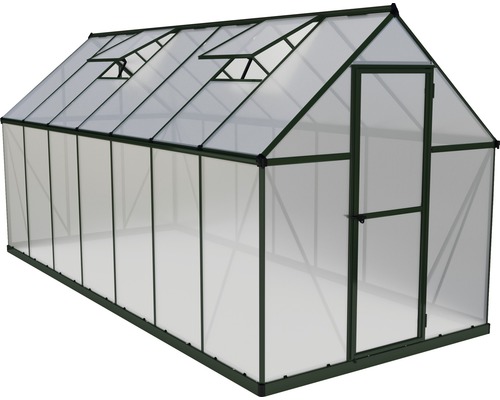 Palram kas – Canopia Mythos 6x14 dubbelwandige polycarbonaat panelen 4 mm incl. funderingsframe, gootsysteem 185 x 426 cm groen