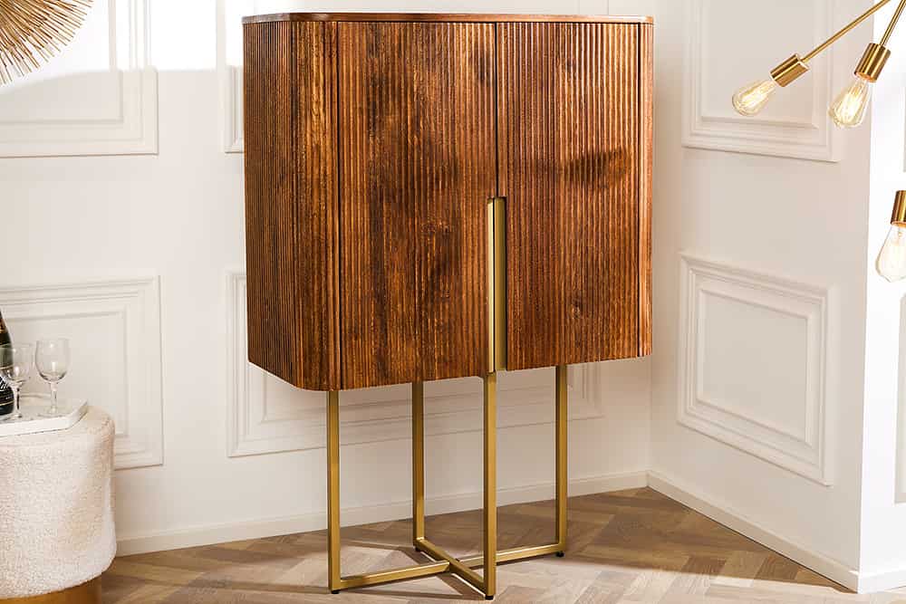 Design Highboard GATSBY 125cm braun mattgold Mangoholz Retro