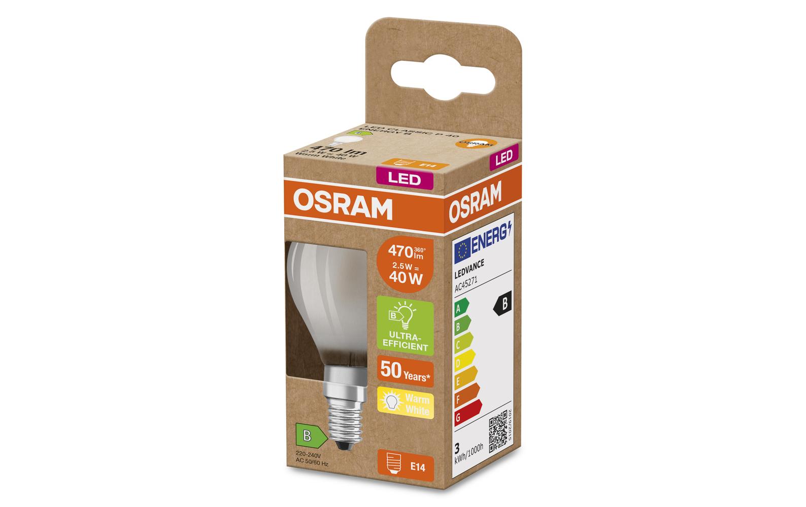 LED CLASSIC P LAMPS ENERGY EFFICIENCY B 2.5W, E14, WarmweissLED-LAMPEN, klassische Miniballform, ENERGIEEFIZIENTKLASSE B